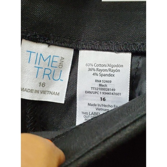 Time & Tru Womens Black Cotton Mid Rise Pull On Comfort Waist Dress Pant Size 16 - Picture 5 of 10